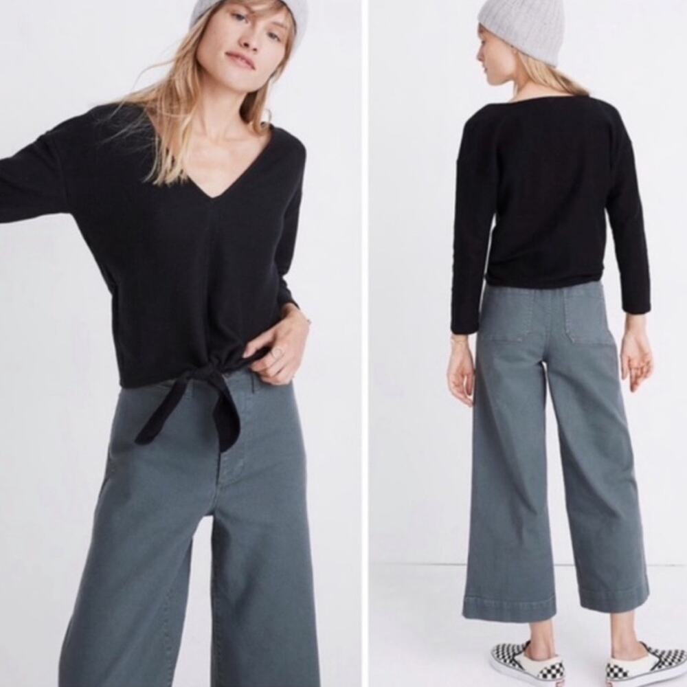 Madewell Texture & Thread Black Tie Front Cropped Top M